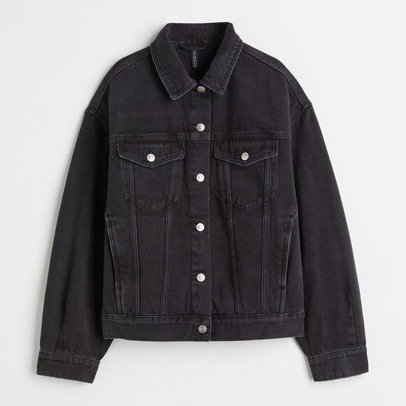 H&M Black Denim Jean Jacket Button Front in XS - Picture 1 of 11